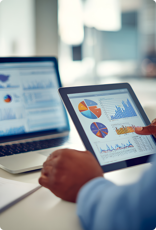 Analyst reviewing data charts on a tablet